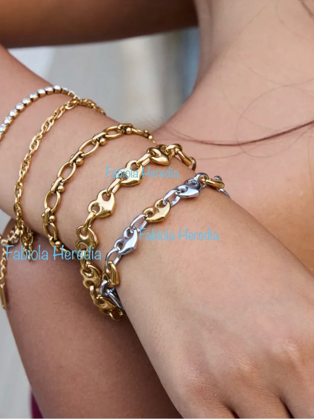 Gold and Silver Mixed Link Bracelet Set - Women Jewelry